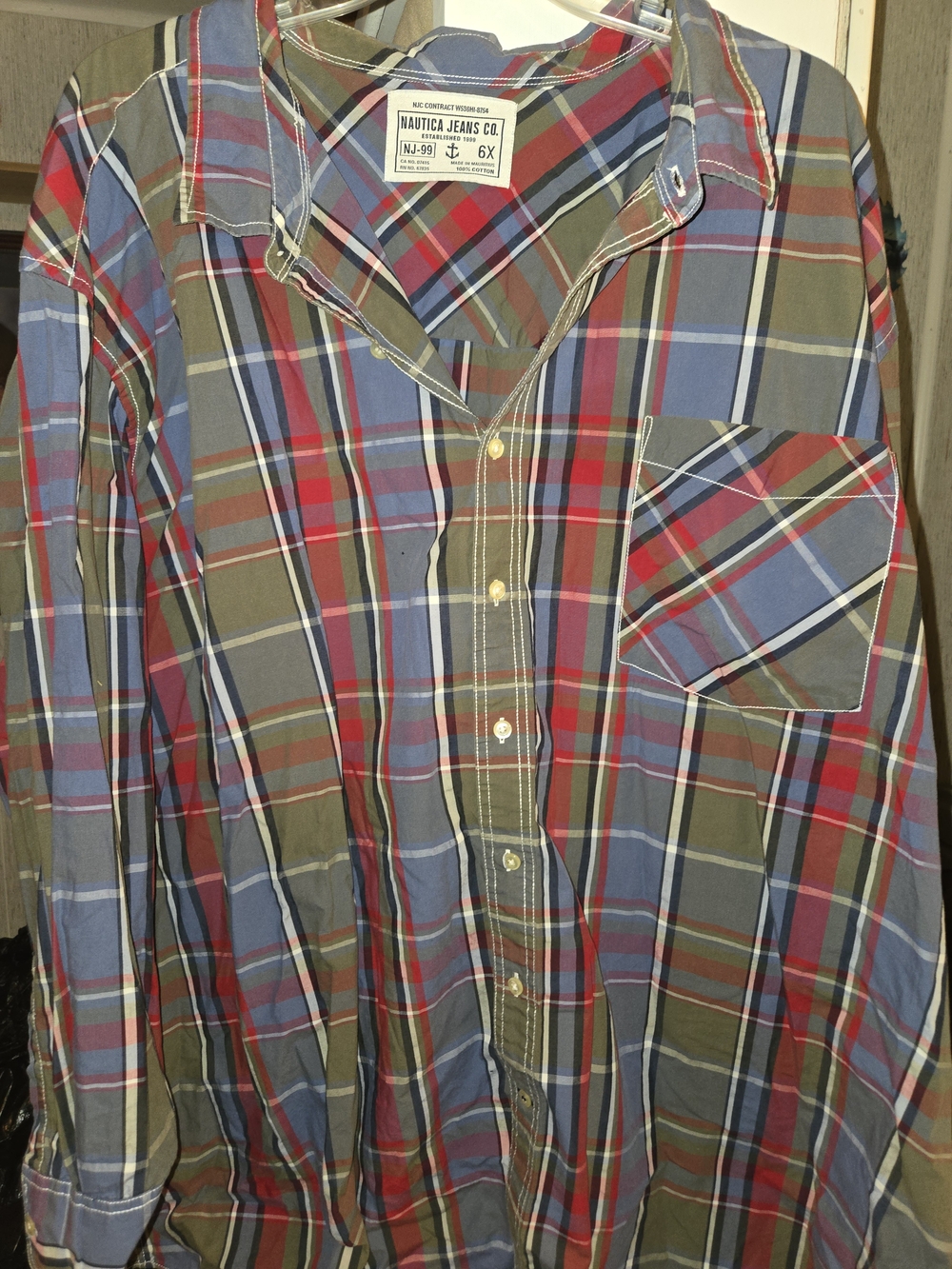 Nautica Men's Plaid Button-Down Shirt in Blue, Red, Olive
